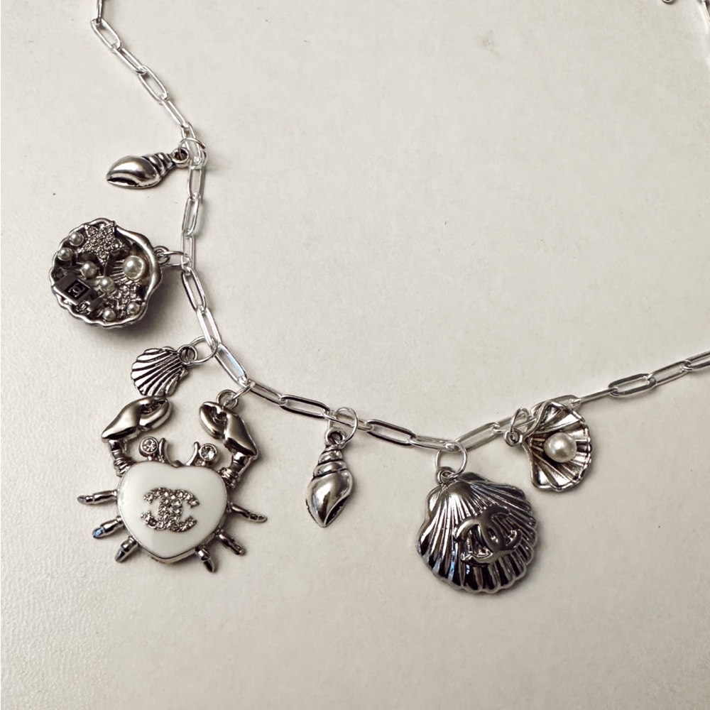OOAK Silver Chanel Coastal Charm Necklace Authentic Upcycled Designer Necklace